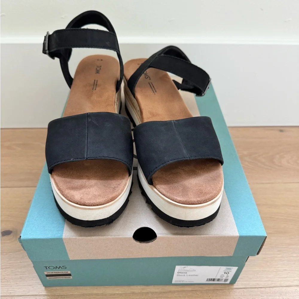 EUC TOMS Diana Black Leather Sandals - size 10 - Picture 4 of 8